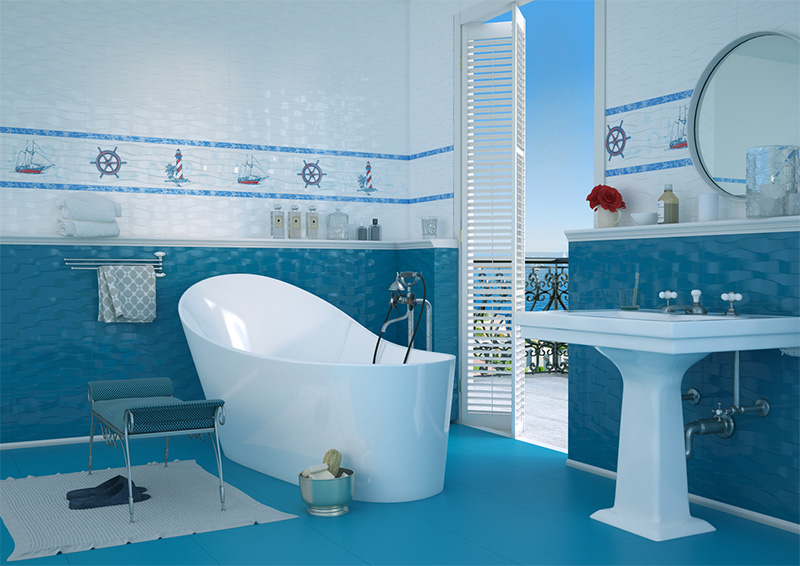 голубая плитка для ванной комнаты Океан