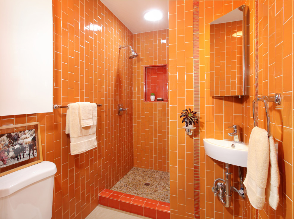 оранжевая плитка для ванной комнаты
